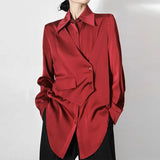Casual Irregular Patchwork Solid Shirt Female Lapel Long Sleeve Asymmetrical Fashion Blouse For Women Spring