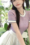 Woman Tshirts O-neck Short Sleeve Knitted Tees Tops Mujer 2023 Shirts for Women Korean Sweet Tunic Knitwear