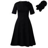 Women's 2025 New Short-Sleeved Solid-Colored Round-Collar Temperament Elegant African