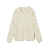 WOTWOY Autumn Winter Thickening Knitted Sweater Women Casual Zipper Polo Collar Loose Knitted Pullovers Female White Jumper