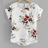 Fashion Floral Print Blouse Pullover Ladies O-Neck Tee Tops Female Women's Short Sleeve Shirt Blusas Femininas