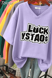 100% Cotton L-5XL T Shirt Plus Size Tshirt Short Sleeve Women Top Summer Letter Print Couple V Neck Oversized T