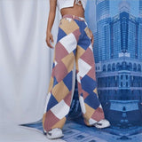 Graduation Party Dress Gift Streetwear Plaid Panelled Jeans Women High Waist Zipper Y2k Checkerboard Wide Leg Pants New