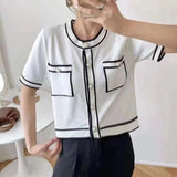 yellow small sweet round collar knitting cardigan female spring new brief paragraph cultivate one's morality
