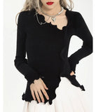 Sexy Irregular Pullovers Women V-neck Split Ruched Designer Knitted Sweater Ladies Elegant Slim Jumpers Autumn Chic