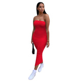 Sexy Solid Color Tube Top Bodycon Dress Women Clothing Summer 2021 Party Clubwear Maxi Dresses
