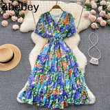 Print Dress Women Summer Sexy Beach Boho Midi Dresses Short Sleeve 2022 Ladies Vintage Elegant Party Dress Vacation