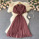 French Dress Women Korean Style Short Sleeve Solid Office Lady Dresses Summer Casual Vacation Beach
