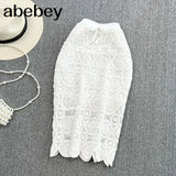New Ladies Hollow Out Solid Color Elastic Waist Crocheted Skirt With Drawstring