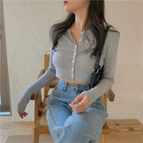 Korean Fashion Solid Color Knitted Cardigan Women Sweaters Oversize Autumn Harajuku Long Sleeve Button Jumper