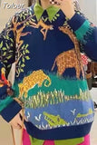 Women Sweaters Autumn Winter Tops Loose Knitted Streetwear Jumper Soft Warm O Neck Cartoon Par Pattern Long Sleeve