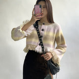 Y2k Tassel Cardigans Korean Fashion Rainbow Gradient Cropped Cardigan Vintage Harajuku Wool Cardigan Kawaii Knitwear