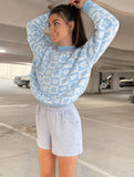 Blue Print Long Sleeve Round Neck