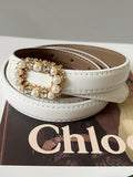 Fashion Women's PU Leather Belt Diamond Decoration Pearl Dress Belt Solid Color Belts All Season 2023 Trend New