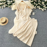Fragrant Style Wears Women's Three-Piece Set Of Sleeveless Vest Metal Buckle Long-Sleeved Knitted