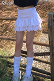 Y2k White Mini Skirt Women Summer Korean Fashion Embroidered Double-layer Ruffle Fairycore Cute High Waist Skirt