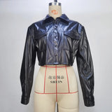 Toloer Women's Wear 2024 New Leather Coat Crop Crop White Leather Coat Female Ins Black Jacket-Outfit