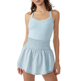 Women Tennis Dress Summer Casual Solid Color Sleeveless Open Back Athletic Mini Dresses with Pockets Sports Workout Golf