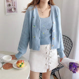 Autumn Urban Casual Korean-Style Women's Wear V-neck Slim-Fit Embroidered Flower two-pieces Knitted Sweater