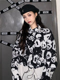 Harajuku Shirt Women Panda Print Shirt Long Sleeve Top Haut Printemps Femme 2022 Korea Style Animal Kawaii Blouses
