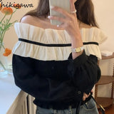 Blusas De Mujer Sexy Slash Neck Blouse for Women Temperament Tops Female Fashion Ruffles Slim Sweet Korean Blouses