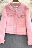 Tweed Weave Plaid Women Jacket Autumn Winter Causal Tweed Coat Office Ladies Long Sleeve Single-Breasted Suit