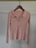 Elegant Lapel Knitted Cardigan Sweater Women V Neck Sexy Long Sleeve Tops Turn Down 2022 Slim Ladies Button Clothes