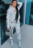 Print Hooded Sweatsuit with