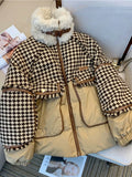 Winter Oversized Woolen Tweed Patchwork Jacket Women Windproof Basic Jacket Women Coat Warm Down Parka Oversized