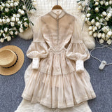 Court Lantern Sleeve Dress Girl Spring Hook Flower Embroidery Design Famous Light Luxury Royal Sister Temperament