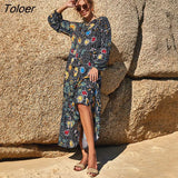 Boho Printed Dresses for Women 2023 Autumn Casual Long Sleeve Loose Swing Beach Dress High Waist Retro Maxi