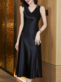 Women's Summer Dress 2022 Fashion Sexy V-Neck Lace Shoulder Strap Solid Color Faux Acetate Woman Dress Sling Evening