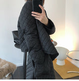 Women Winter New Niche Design Rhombic Oblique Short Cotton Jacket High Waist Skirt Oversize A-line skirt For Two Piece