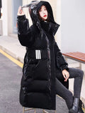 Glossy Parka Coat Women's 2022 Fashion Thicken Winter Hooded Loose Long Jacket Female Windproof Rainproof Warm