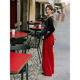 Luth's Same Red Tight-Fitting Broad-Legged Casual Pants Woman In The Fall Of The Retro Loose Straight