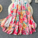 Shoulder Lotus Leaf Side Waist Dress Female Design Feel In The Pendant Pendant Print Chiffon