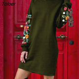 Floral Print Short Dresses Women Autumn Winter Long Sleeve Mini Dress Female Pullover Casual Straight