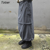 Gray Casual Baggy Loose Size Cargo Skirts Womens Big Pockets Streetwear Drawstring Hem Low Waist Hippie Long