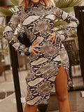Snake Skin Print Long Sleeve Slit Club