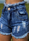 Straight High Waist Solid Ripped Denim