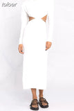 Plain Dress For Female O Neck Long Sleeve High Waist Lace Up Cut Out Dresses Female 2023 Spring Clothing Fashion