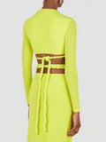 Fashion Women's 2 Pcs Set New V-neck Long Sleeve Bandage Tops And Lace Up Waist Mid-calf Skirt Female Summer 2023
