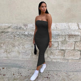 Sexy Solid Color Tube Top Bodycon Dress Women Clothing Summer 2021 Party Clubwear Maxi Dresses
