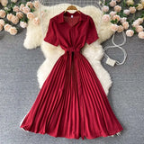 French Dress Women Korean Style Short Sleeve Solid Office Lady Dresses Summer Casual Vacation Beach