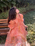 for Women 2023 Vestidos De Mujer Sweet Peter Pan Collar Floral Gazue Summer Dress Korean Sweet A-line Robe Femm