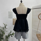 Wind Sling Vest Bow Folded Burst Embroidered Doll Shirt To Take Sleeveless Top