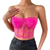 Sexy Lace Corset Cami Hollow Out Tank Top Female See Through Club Party Streetwear Sleeveless Slim Black Goth Crop