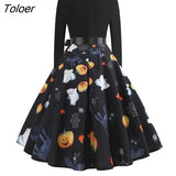 Women Dress Hallowen Dresses O Neck Bowknot Bat Loose Hem Lady Dress Princess Dress Ladies Costume Festival Party