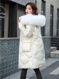 2022 Big Fur Collar Down Jackets Women Long Coats Winter Thick Parkas Woman Hooded Zipper Warm Overcoats Female
