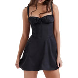 Dress y2k Aesthetic Women Sexy Tie Up Sleeveless Fishbone Waist Bodycon Short Dresses Going Out Mini Dress Party
